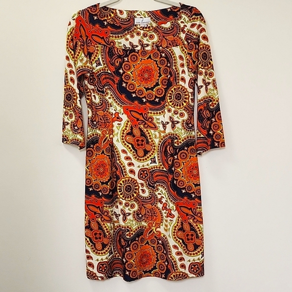 Jude Connally Sheath Dress Paisley Stretch Travel Orange Multicolor Size Small - Picture 1 of 16